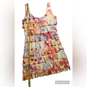 Isle Apparel Dresses Mini Multi Colored Sheath Sleeveless Scoop Neck Ruffles.